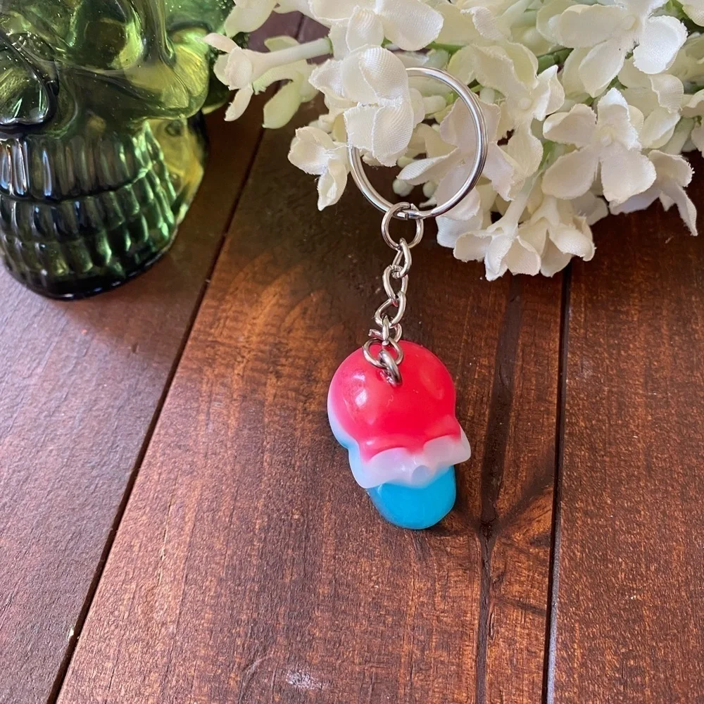 Handmade Resin America Red White Blue Skull 3” Keychain Goth Backpack Bag Charm